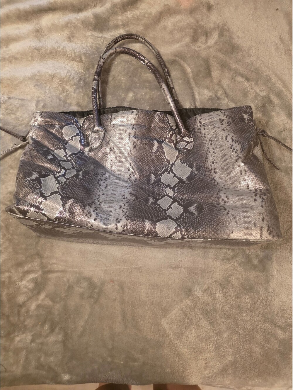 Large Snake Print Tote Bag with Black Interior